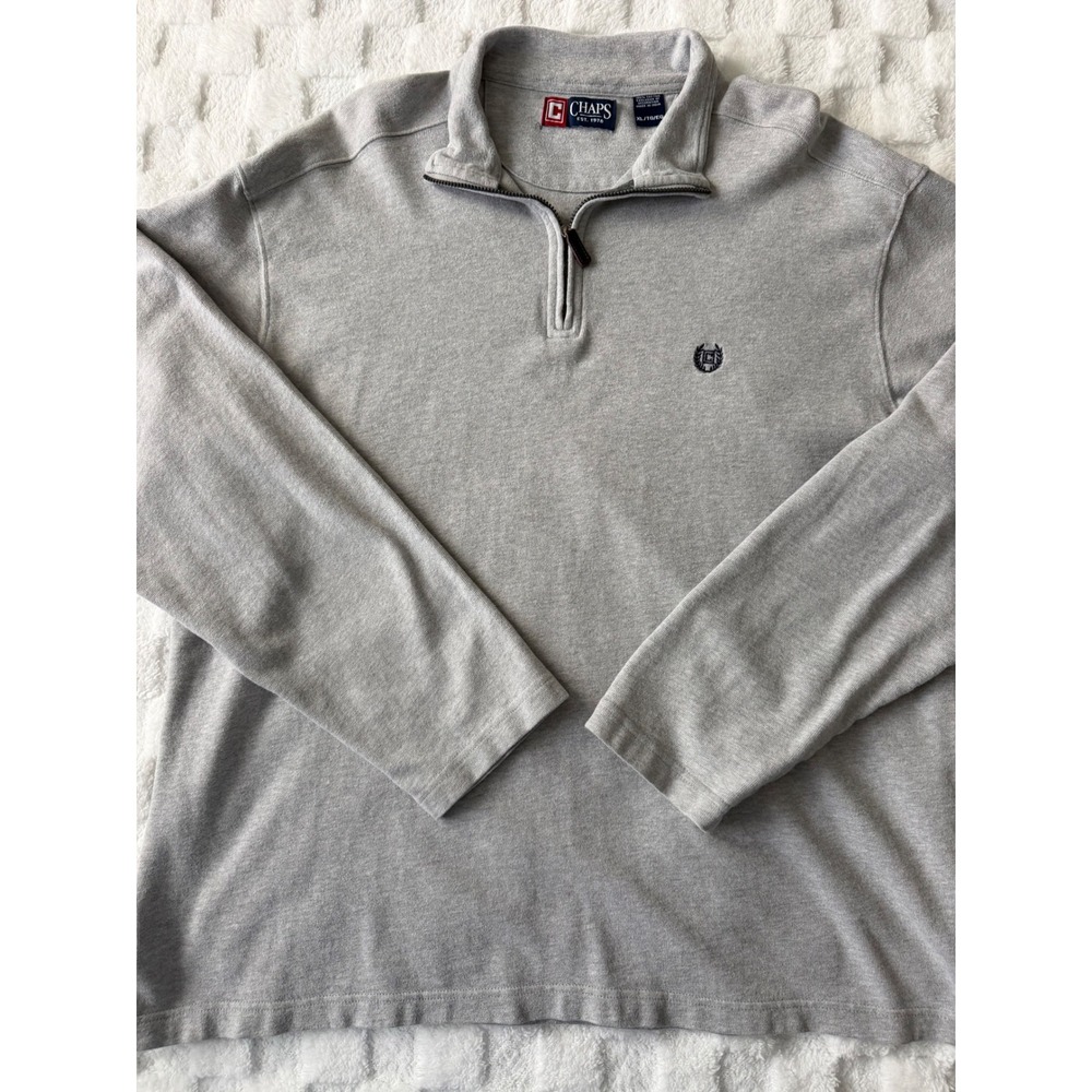 Chaps Mens Quarter Zip Pullover Jacket Heather Gray 100% Cotton Mock Neck Sz XL
